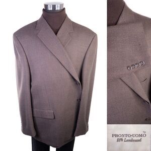 Pronto Uomo Blazer Sport Coat Mens 54R Brown LambsWool Two Button Jacket